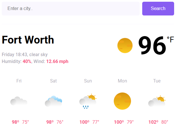 screenshot of forecast app