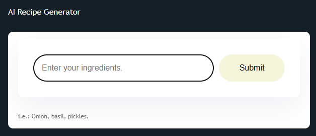 screenshot of recipe app
