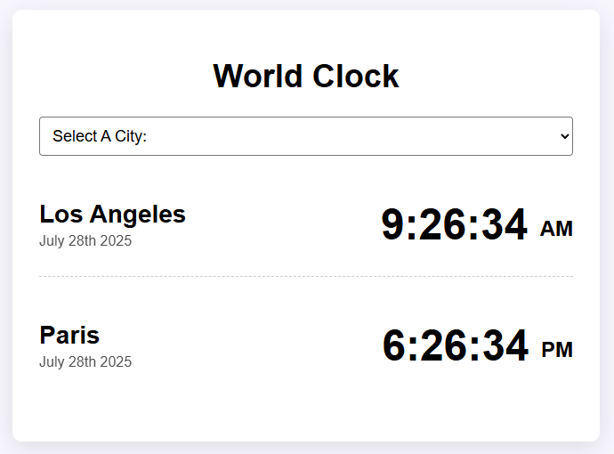 screenshot of world clock app